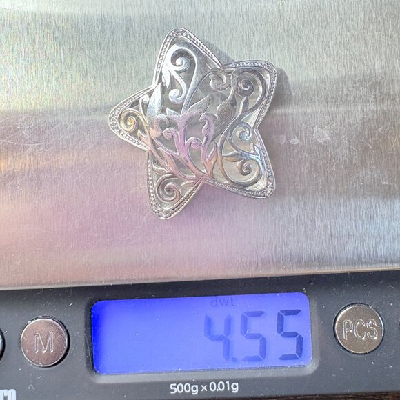 VTG Solid Sterling Silver 925 Scroll Design Star Pendant Size 1.25" Length - Picture 10 of 11